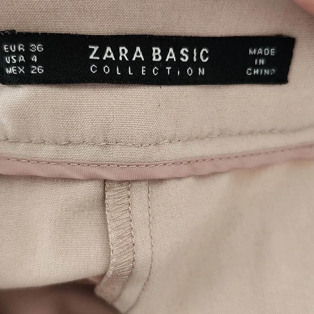 Zara Basic Collection Tapered Leg Taupe Khaki Trouser Dress Pants, 4